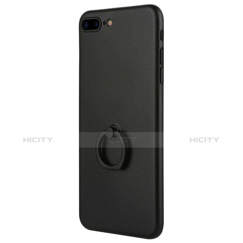 Coque Silicone Gel Souple Couleur Unie avec Support pour Apple iPhone 7 Plus Noir Plus