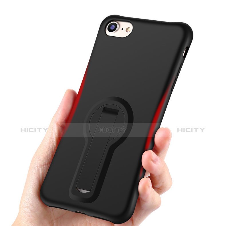 Coque Silicone Gel Souple Couleur Unie avec Support S02 pour Apple iPhone 8 Noir Plus