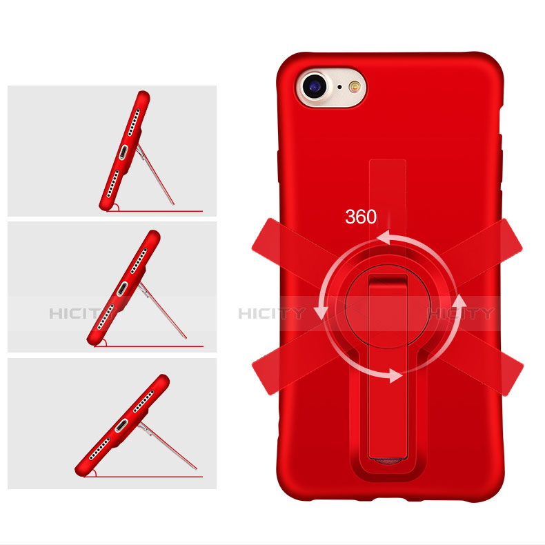 Coque Silicone Gel Souple Couleur Unie avec Support S02 pour Apple iPhone 8 Rouge Plus