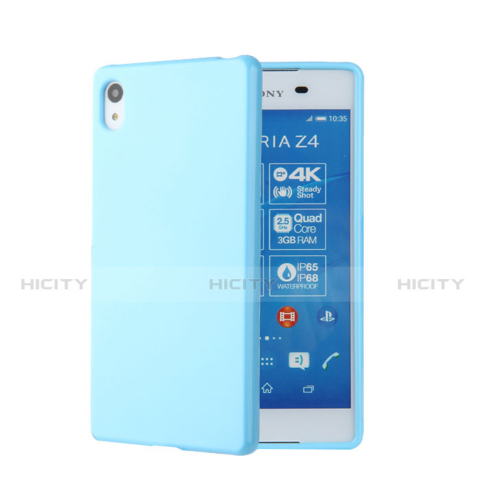 Coque Silicone Gel Souple Couleur Unie pour Sony Xperia Z3+ Plus Bleu Plus