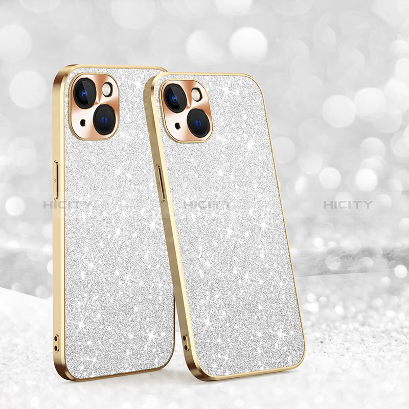 Coque Silicone Housse Etui Gel Bling-Bling AC1 pour Apple iPhone 13 Argent Plus