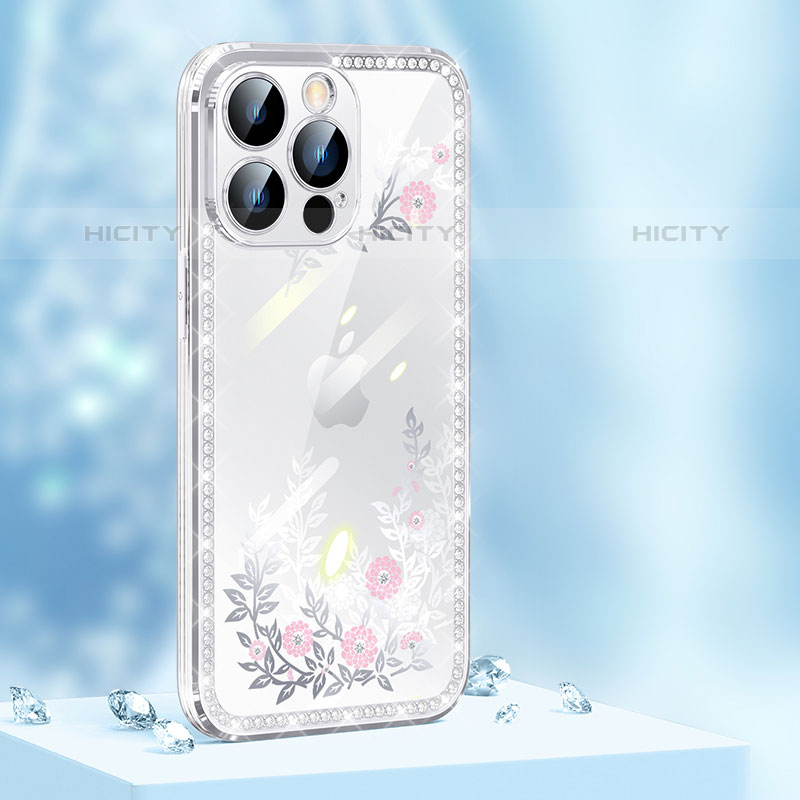 Coque Silicone Housse Etui Gel Bling-Bling AT1 pour Apple iPhone 15 Pro Argent Plus