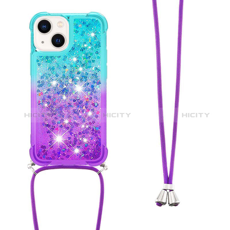 Coque Silicone Housse Etui Gel Bling-Bling avec Laniere Strap S01 pour Apple iPhone 13 Plus