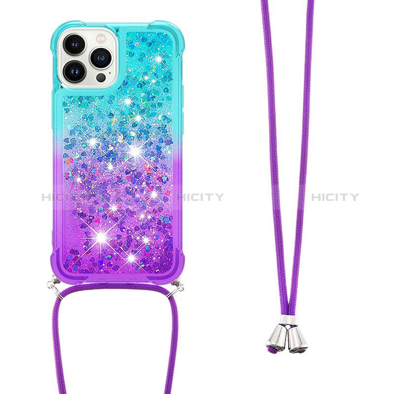 Coque Silicone Housse Etui Gel Bling-Bling avec Laniere Strap S01 pour Apple iPhone 13 Pro Max Plus