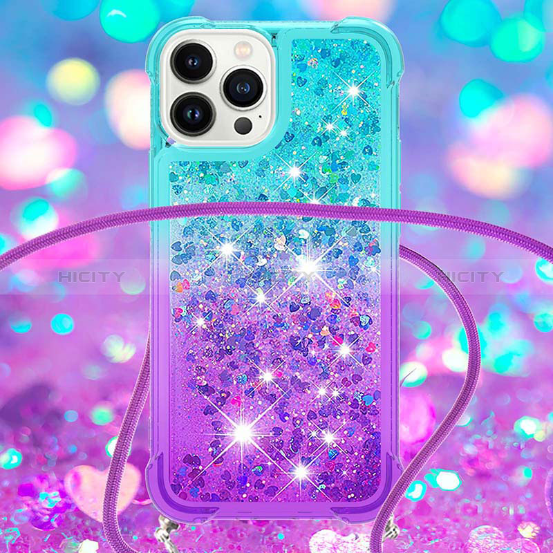 Coque Silicone Housse Etui Gel Bling-Bling avec Laniere Strap S01 pour Apple iPhone 13 Pro Plus