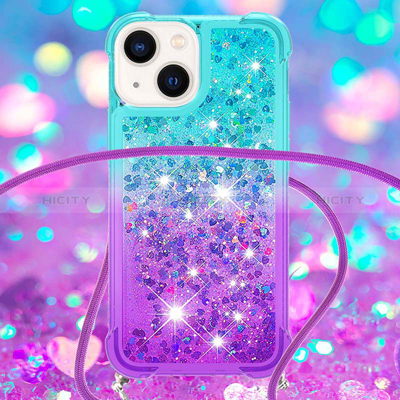 Coque Silicone Housse Etui Gel Bling-Bling avec Laniere Strap S01 pour Apple iPhone 15 Plus Plus