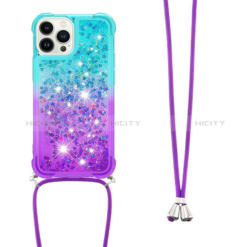 Coque Silicone Housse Etui Gel Bling-Bling avec Laniere Strap S01 pour Apple iPhone 16 Pro Max Plus