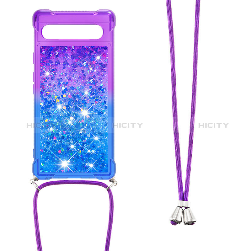 Coque Silicone Housse Etui Gel Bling-Bling avec Laniere Strap S01 pour Google Pixel 7a 5G Plus