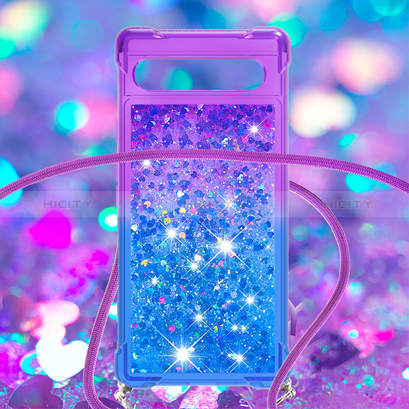 Coque Silicone Housse Etui Gel Bling-Bling avec Laniere Strap S01 pour Google Pixel 7a 5G Violet Plus