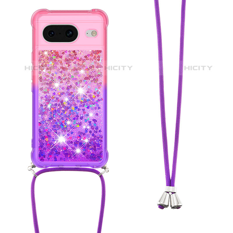 Coque Silicone Housse Etui Gel Bling-Bling avec Laniere Strap S01 pour Google Pixel 8 5G Plus