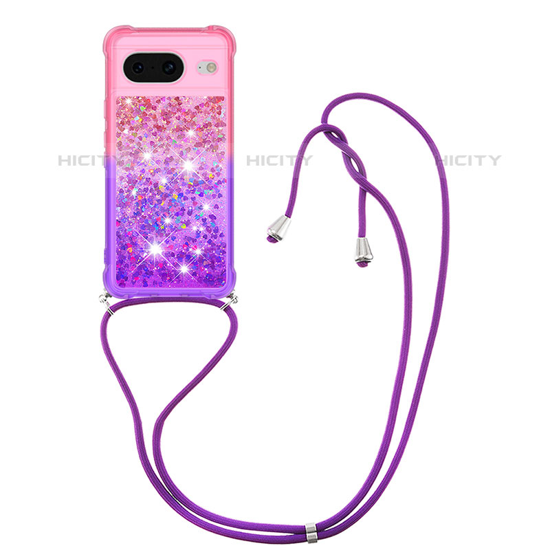 Coque Silicone Housse Etui Gel Bling-Bling avec Laniere Strap S01 pour Google Pixel 8 5G Plus