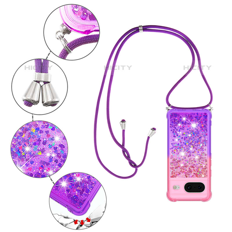 Coque Silicone Housse Etui Gel Bling-Bling avec Laniere Strap S01 pour Google Pixel 8 5G Plus