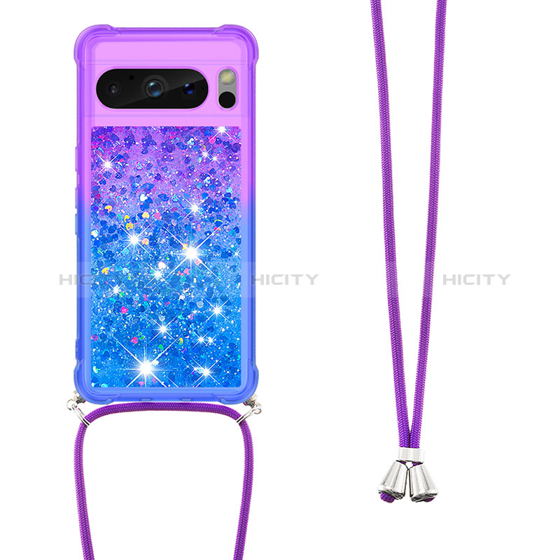 Coque Silicone Housse Etui Gel Bling-Bling avec Laniere Strap S01 pour Google Pixel 8 Pro 5G Plus