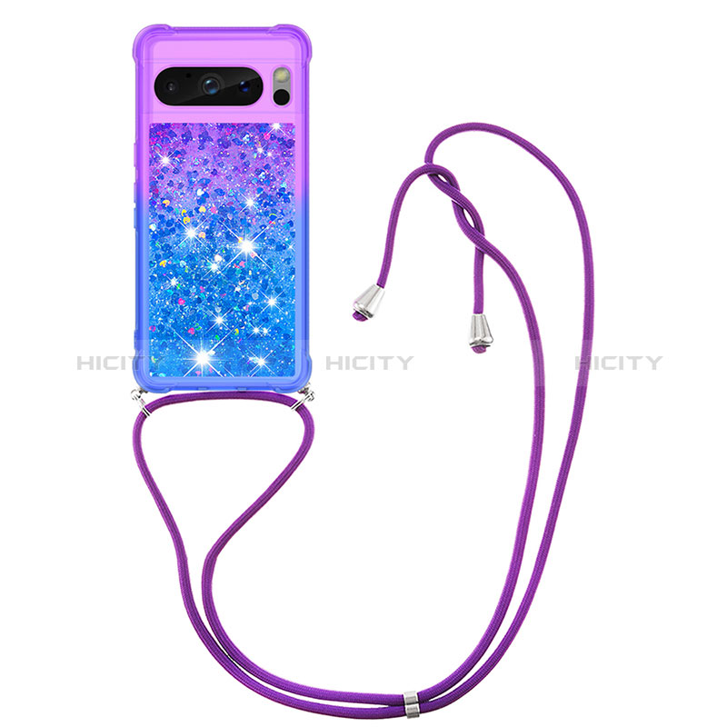 Coque Silicone Housse Etui Gel Bling-Bling avec Laniere Strap S01 pour Google Pixel 8 Pro 5G Plus