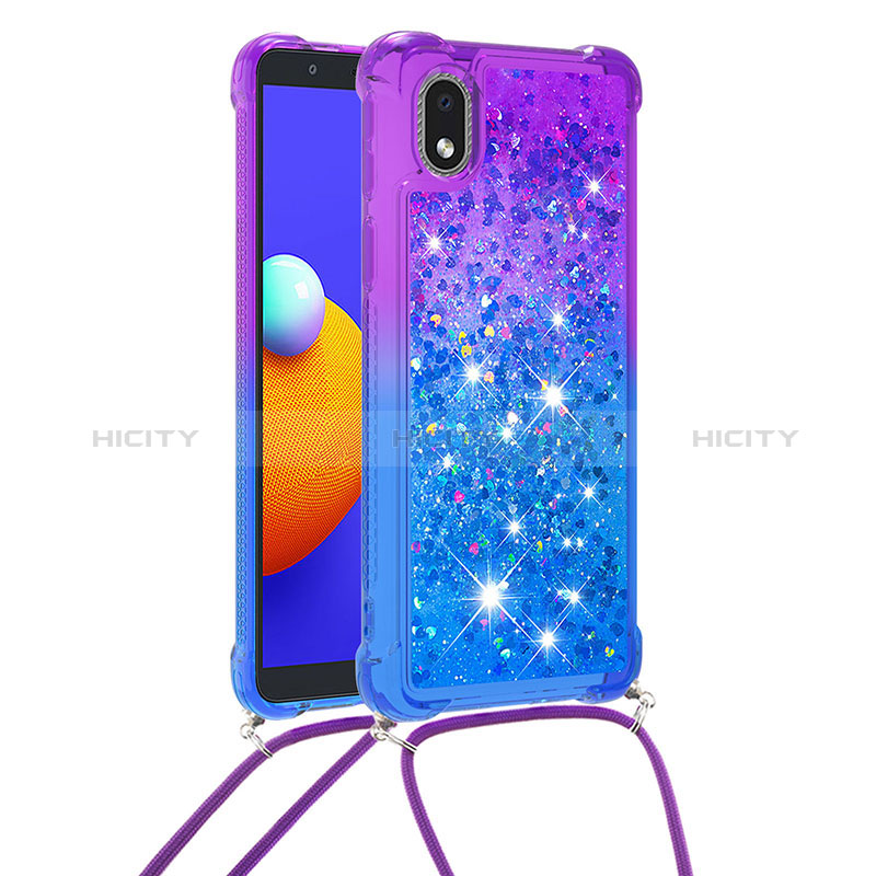 Coque Silicone Housse Etui Gel Bling-Bling avec Laniere Strap S01 pour Samsung Galaxy A01 Core Violet Plus