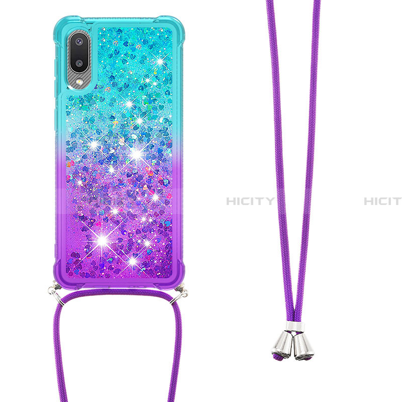 Coque Silicone Housse Etui Gel Bling-Bling avec Laniere Strap S01 pour Samsung Galaxy A02 Plus