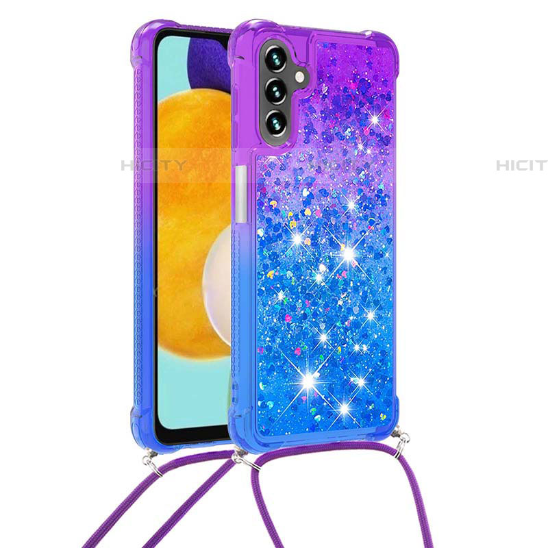 Coque Silicone Housse Etui Gel Bling-Bling avec Laniere Strap S01 pour Samsung Galaxy A04s Violet Plus