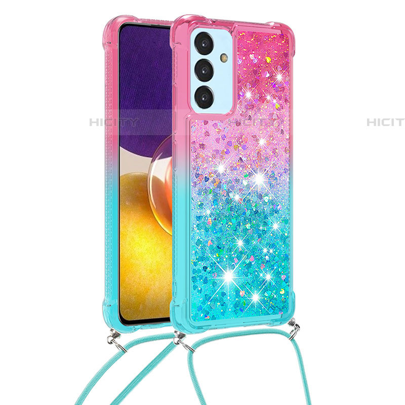 Coque Silicone Housse Etui Gel Bling-Bling avec Laniere Strap S01 pour Samsung Galaxy A05s Rose Plus