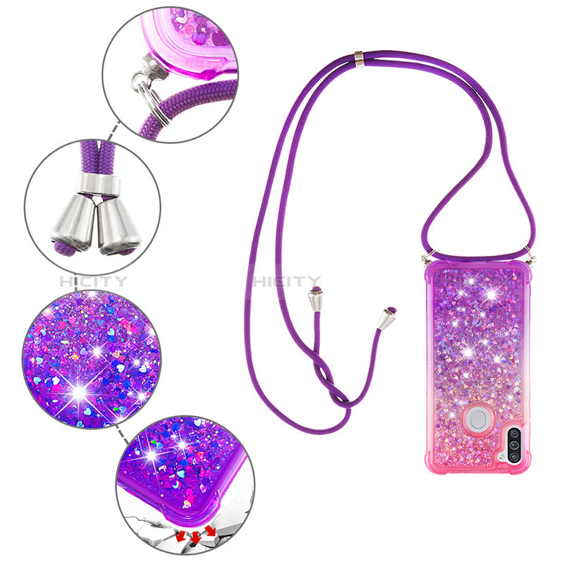 Coque Silicone Housse Etui Gel Bling-Bling avec Laniere Strap S01 pour Samsung Galaxy A11 Plus