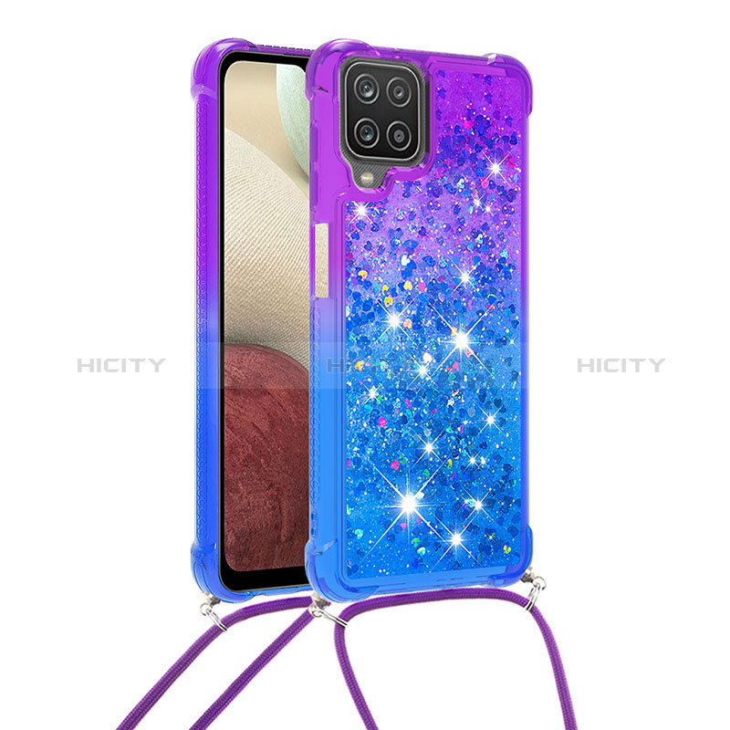 Coque Silicone Housse Etui Gel Bling-Bling avec Laniere Strap S01 pour Samsung Galaxy A12 5G Violet Plus