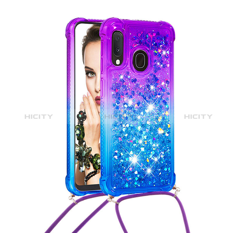 Coque Silicone Housse Etui Gel Bling-Bling avec Laniere Strap S01 pour Samsung Galaxy A20e Violet Plus