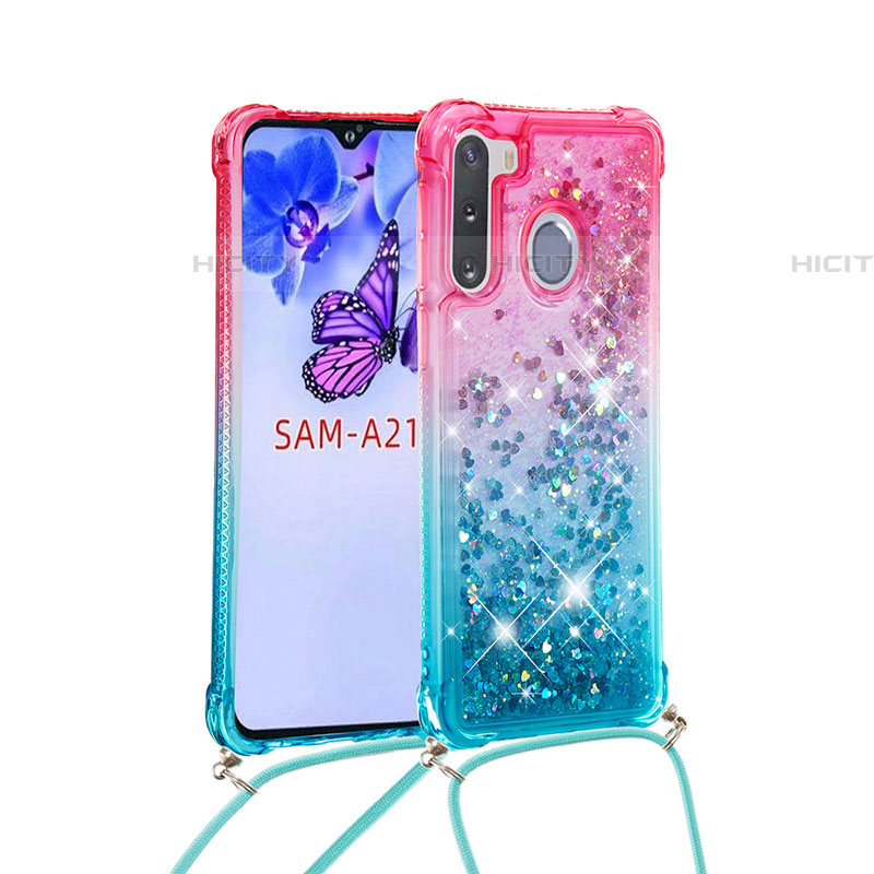 Coque Silicone Housse Etui Gel Bling-Bling avec Laniere Strap S01 pour Samsung Galaxy A21 European Plus