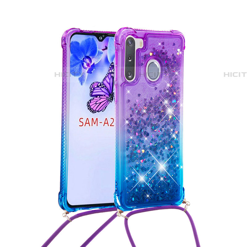 Coque Silicone Housse Etui Gel Bling-Bling avec Laniere Strap S01 pour Samsung Galaxy A21 European Plus