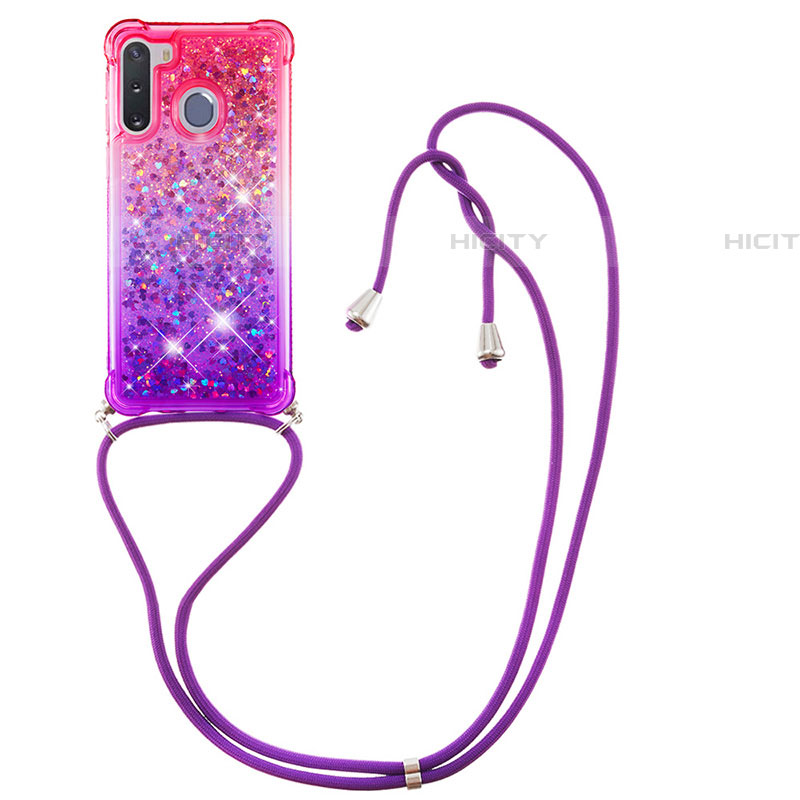 Coque Silicone Housse Etui Gel Bling-Bling avec Laniere Strap S01 pour Samsung Galaxy A21 European Plus