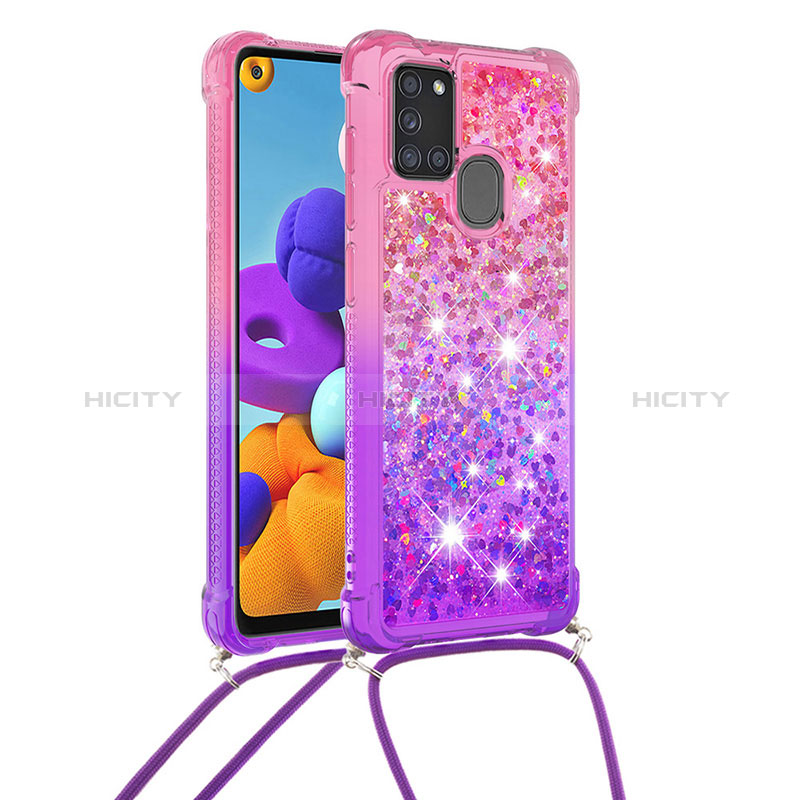 Coque Silicone Housse Etui Gel Bling-Bling avec Laniere Strap S01 pour Samsung Galaxy A21s Plus