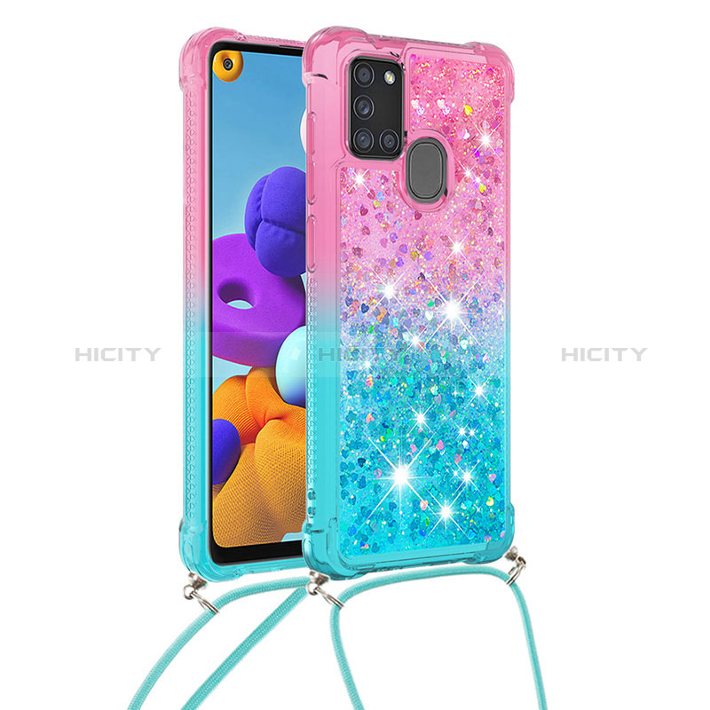 Coque Silicone Housse Etui Gel Bling-Bling avec Laniere Strap S01 pour Samsung Galaxy A21s Plus