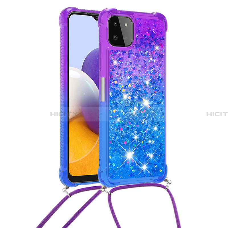 Coque Silicone Housse Etui Gel Bling-Bling avec Laniere Strap S01 pour Samsung Galaxy A22 5G Violet Plus