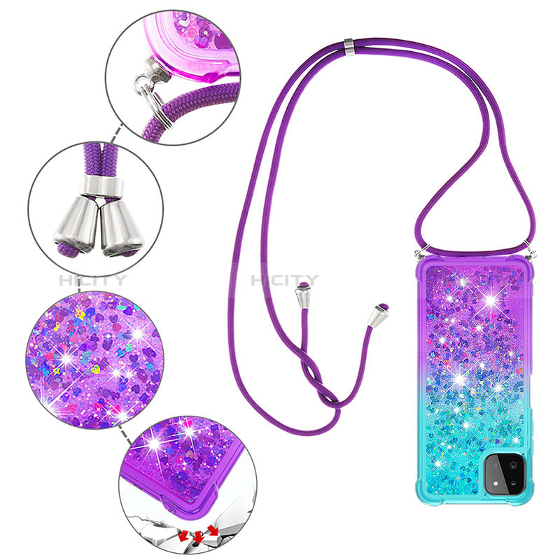 Coque Silicone Housse Etui Gel Bling-Bling avec Laniere Strap S01 pour Samsung Galaxy A22s 5G Plus