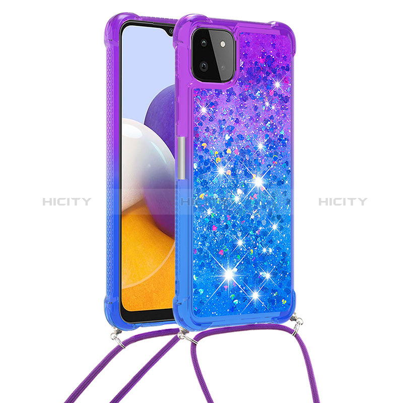 Coque Silicone Housse Etui Gel Bling-Bling avec Laniere Strap S01 pour Samsung Galaxy A22s 5G Violet Plus