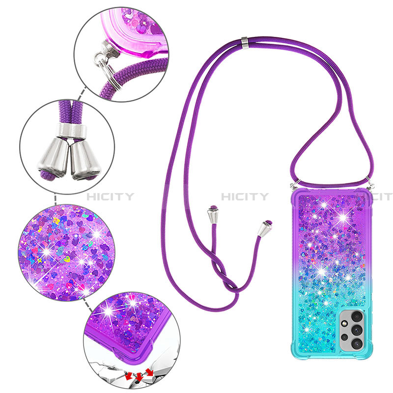 Coque Silicone Housse Etui Gel Bling-Bling avec Laniere Strap S01 pour Samsung Galaxy A32 4G Plus