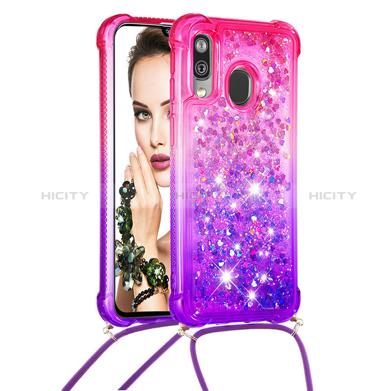 Coque Silicone Housse Etui Gel Bling-Bling avec Laniere Strap S01 pour Samsung Galaxy A40 Plus