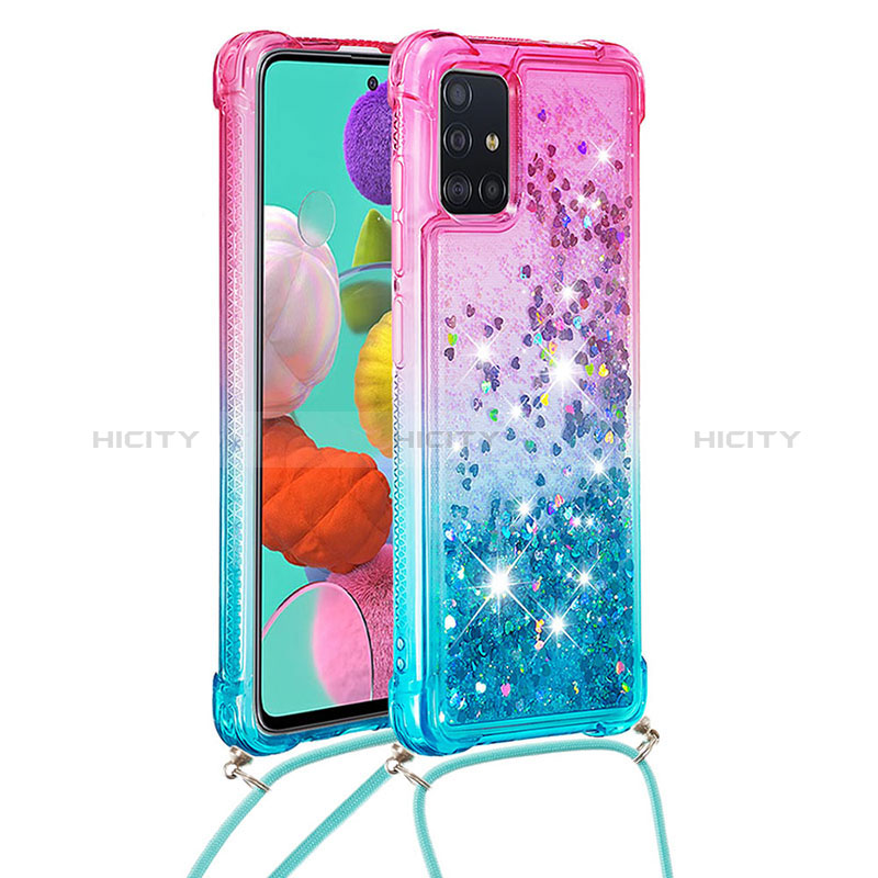 Coque Silicone Housse Etui Gel Bling-Bling avec Laniere Strap S01 pour Samsung Galaxy A51 5G Plus