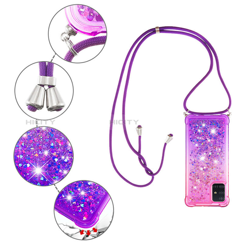 Coque Silicone Housse Etui Gel Bling-Bling avec Laniere Strap S01 pour Samsung Galaxy A51 5G Plus