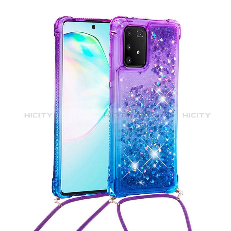 Coque Silicone Housse Etui Gel Bling-Bling avec Laniere Strap S01 pour Samsung Galaxy A91 Violet Plus