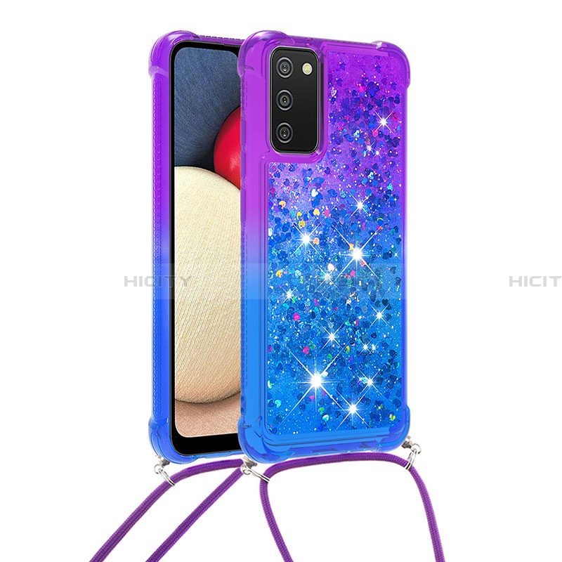 Coque Silicone Housse Etui Gel Bling-Bling avec Laniere Strap S01 pour Samsung Galaxy F02S SM-E025F Plus