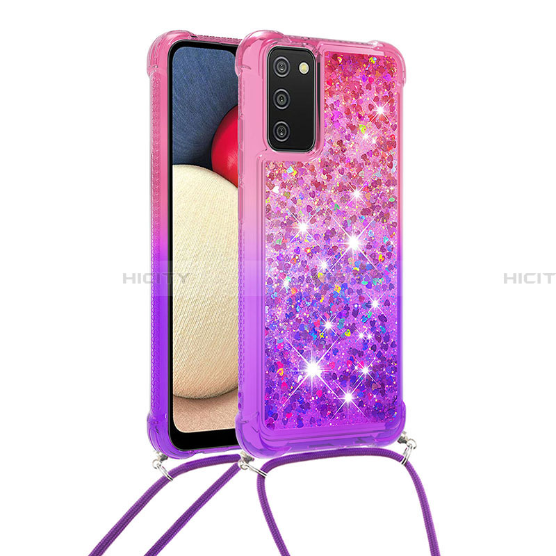 Coque Silicone Housse Etui Gel Bling-Bling avec Laniere Strap S01 pour Samsung Galaxy F02S SM-E025F Plus