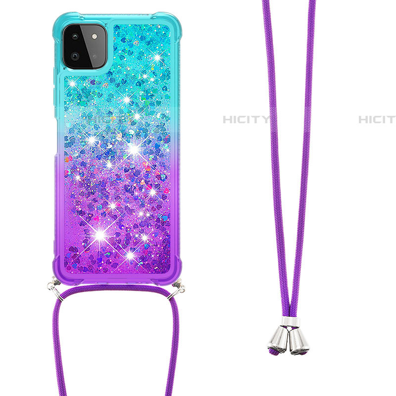 Coque Silicone Housse Etui Gel Bling-Bling avec Laniere Strap S01 pour Samsung Galaxy F42 5G Plus