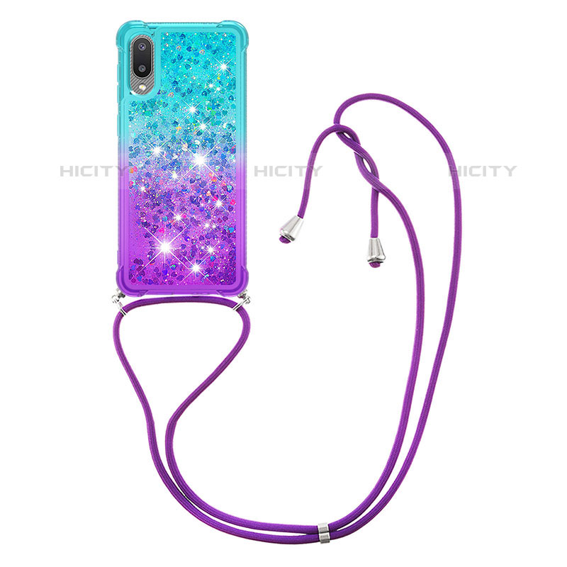 Coque Silicone Housse Etui Gel Bling-Bling avec Laniere Strap S01 pour Samsung Galaxy M02 Plus