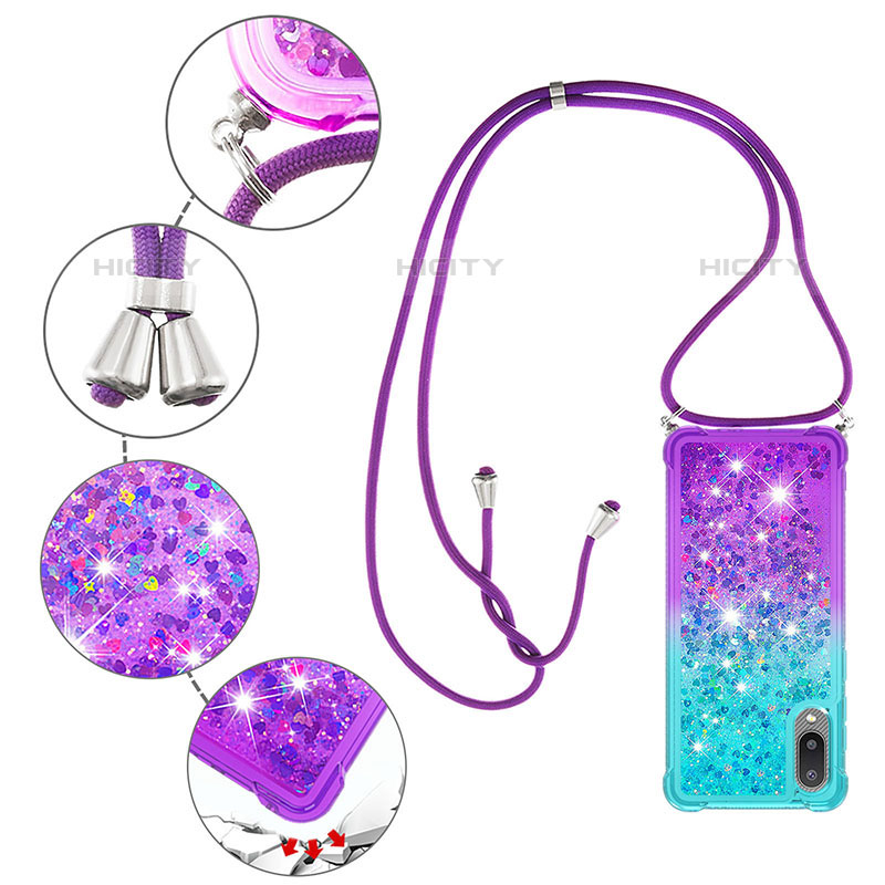 Coque Silicone Housse Etui Gel Bling-Bling avec Laniere Strap S01 pour Samsung Galaxy M02 Plus