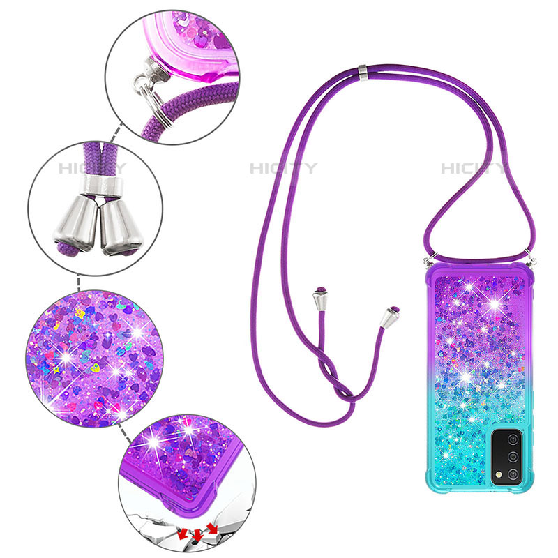 Coque Silicone Housse Etui Gel Bling-Bling avec Laniere Strap S01 pour Samsung Galaxy M02s Plus