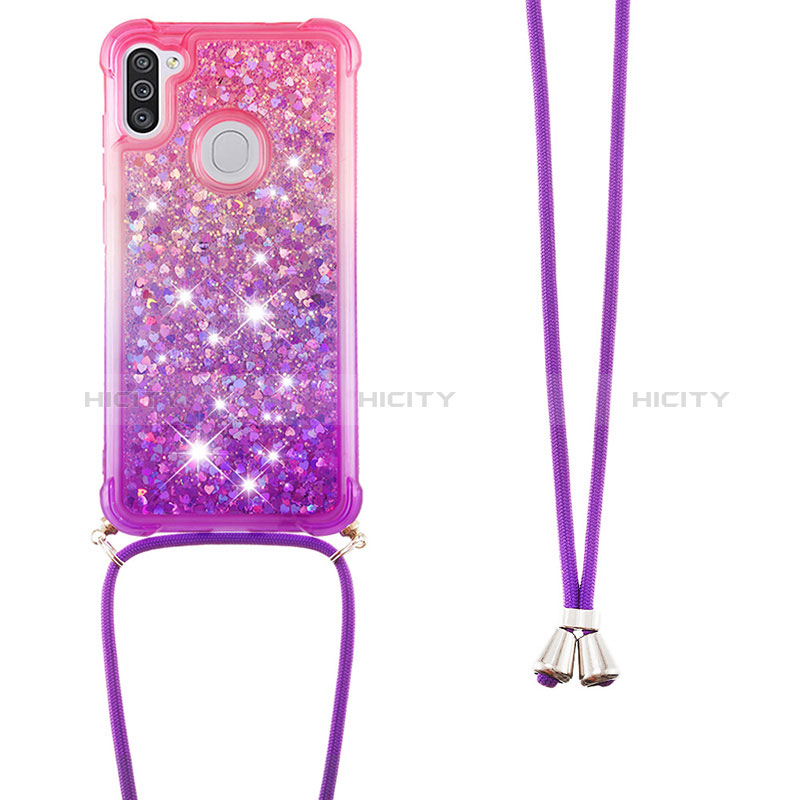 Coque Silicone Housse Etui Gel Bling-Bling avec Laniere Strap S01 pour Samsung Galaxy M11 Plus