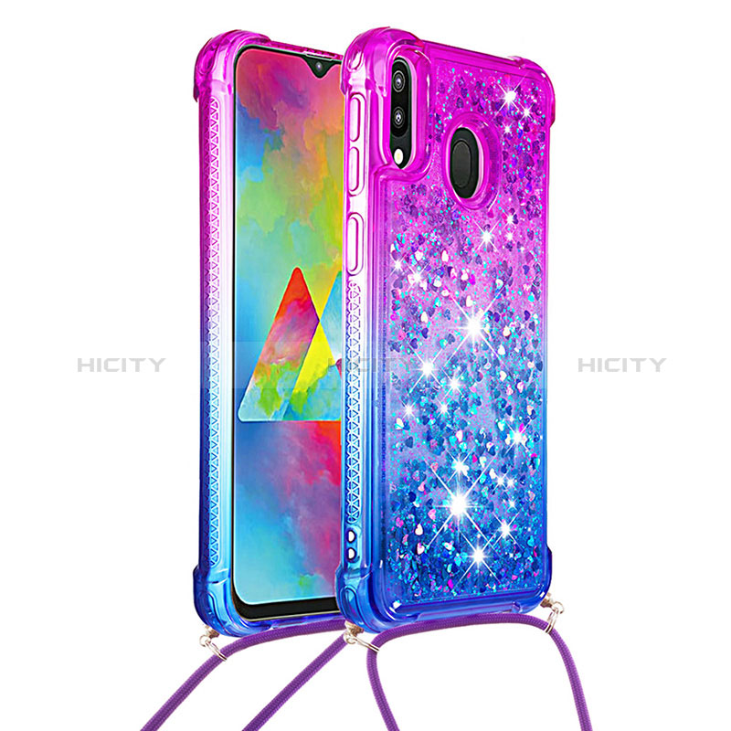 Coque Silicone Housse Etui Gel Bling-Bling avec Laniere Strap S01 pour Samsung Galaxy M20 Violet Plus