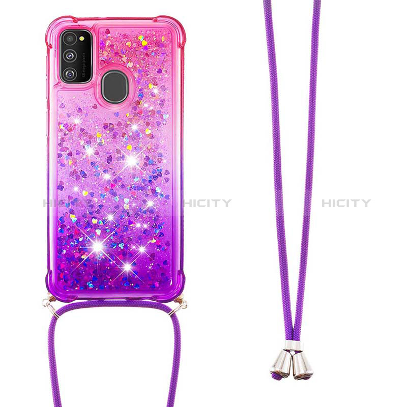 Coque Silicone Housse Etui Gel Bling-Bling avec Laniere Strap S01 pour Samsung Galaxy M21 Plus