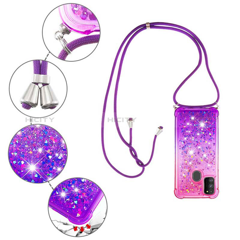 Coque Silicone Housse Etui Gel Bling-Bling avec Laniere Strap S01 pour Samsung Galaxy M30s Plus