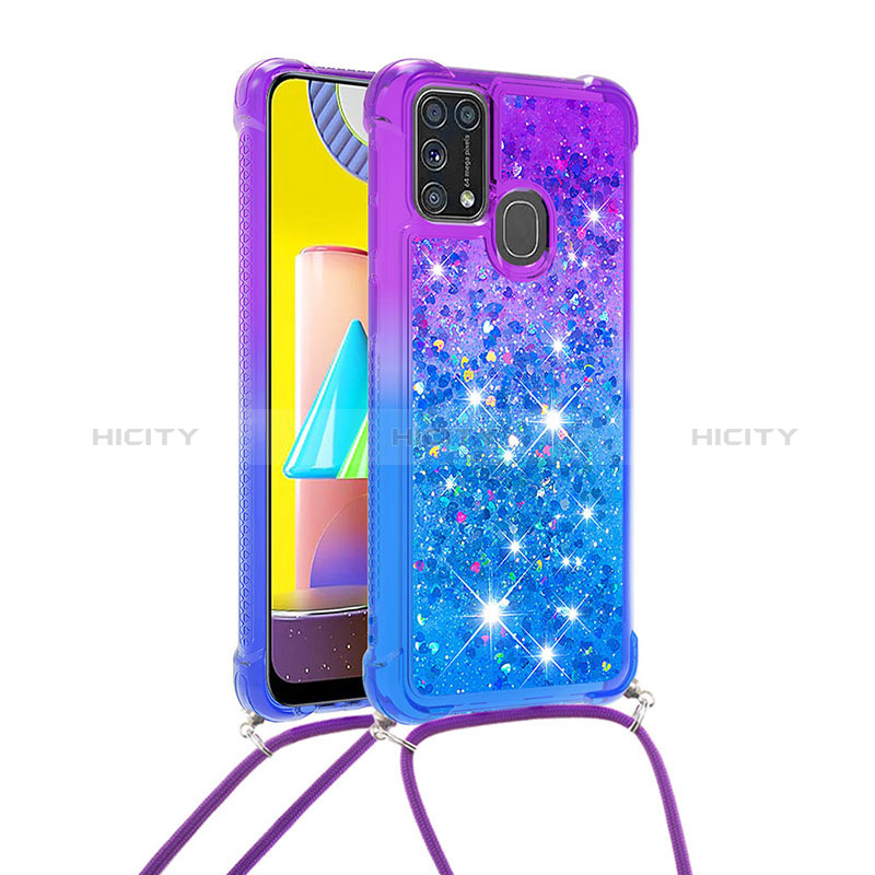 Coque Silicone Housse Etui Gel Bling-Bling avec Laniere Strap S01 pour Samsung Galaxy M31 Prime Edition Violet Plus