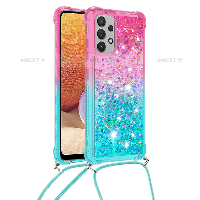 Coque Silicone Housse Etui Gel Bling-Bling avec Laniere Strap S01 pour Samsung Galaxy M32 5G Rose Plus